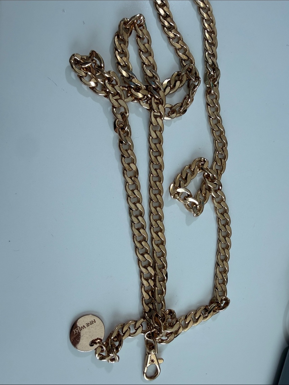 Nine West Shiny Gold Curb Chain belt with Branded Disc